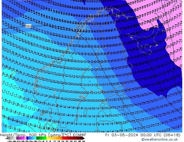 Z500/Rain (+SLP)/Z850 ECMWF пт 03.05.2024 00 UTC