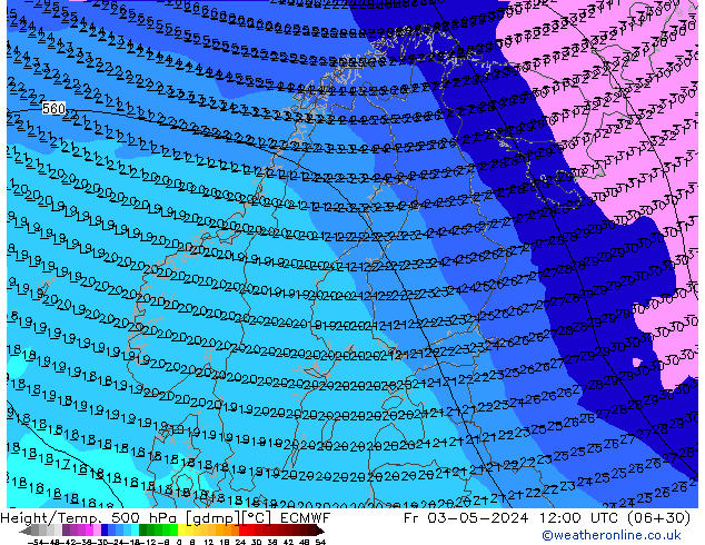 Z500/Rain (+SLP)/Z850 ECMWF ven 03.05.2024 12 UTC