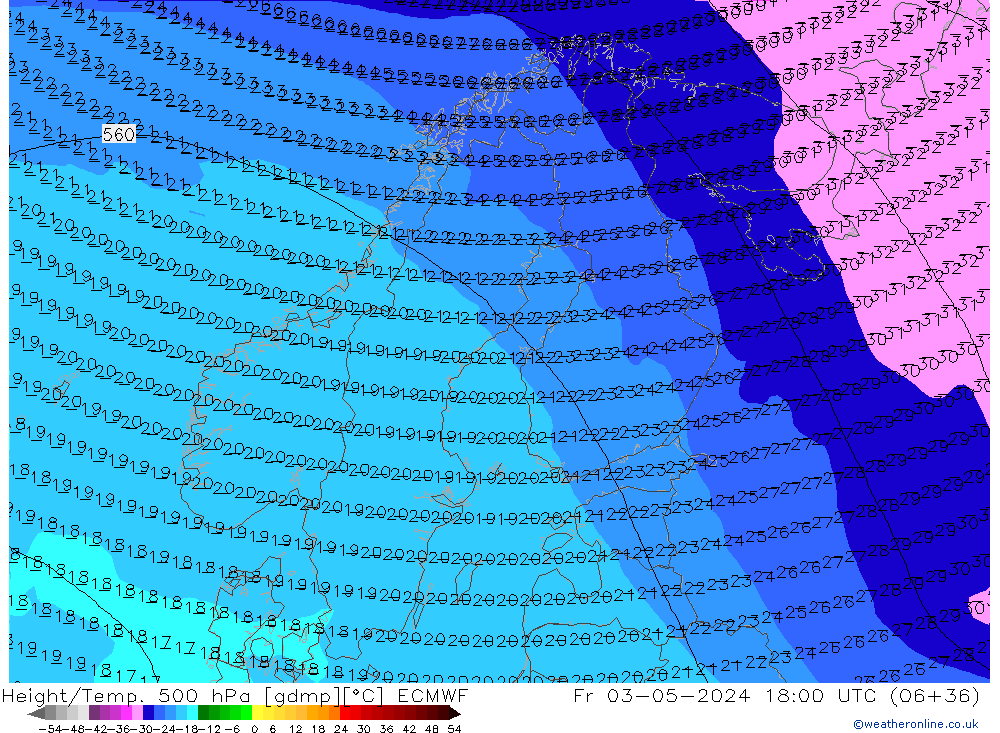 Z500/Rain (+SLP)/Z850 ECMWF Fr 03.05.2024 18 UTC