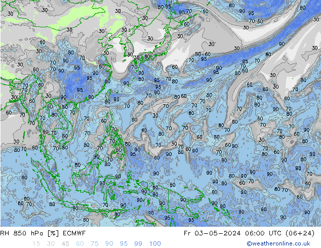 RH 850 hPa ECMWF Fr 03.05.2024 06 UTC