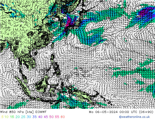 Viento 850 hPa ECMWF lun 06.05.2024 00 UTC