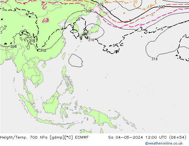 Height/Temp. 700 hPa ECMWF Sa 04.05.2024 12 UTC