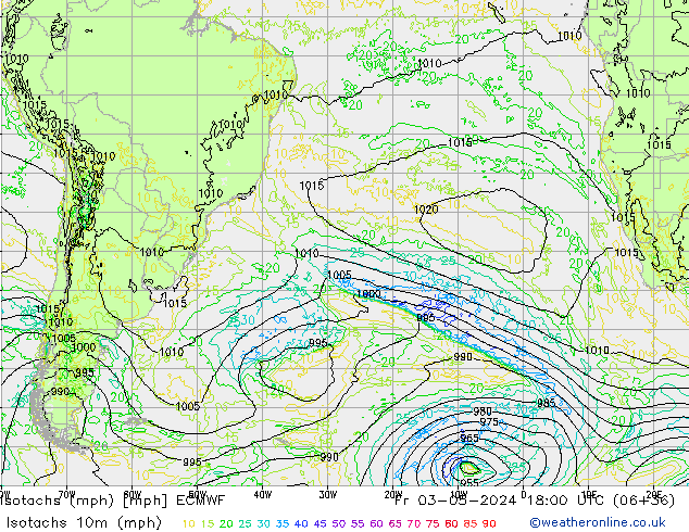 Isotachs (mph) ECMWF Fr 03.05.2024 18 UTC