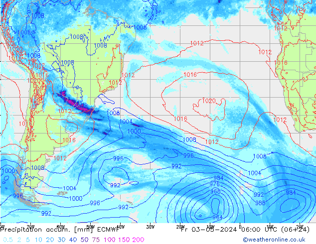 Precipitation accum. ECMWF Pá 03.05.2024 06 UTC