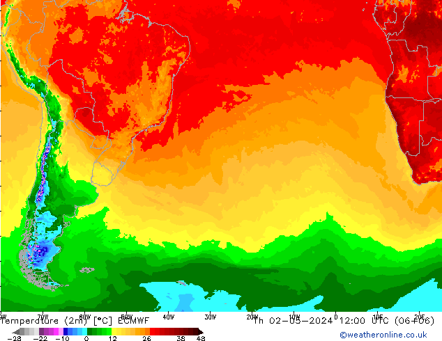 Temperatura (2m) ECMWF gio 02.05.2024 12 UTC