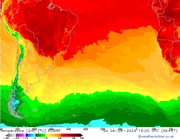 Temperature (2m) ECMWF Sa 04.05.2024 15 UTC