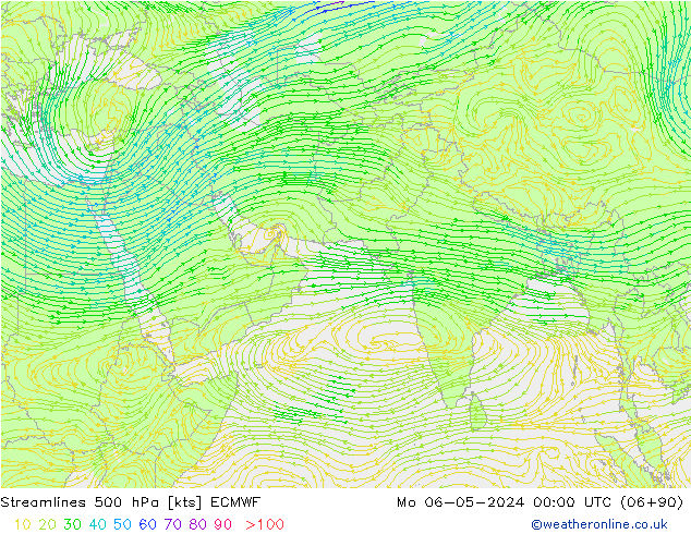 Linia prądu 500 hPa ECMWF pon. 06.05.2024 00 UTC