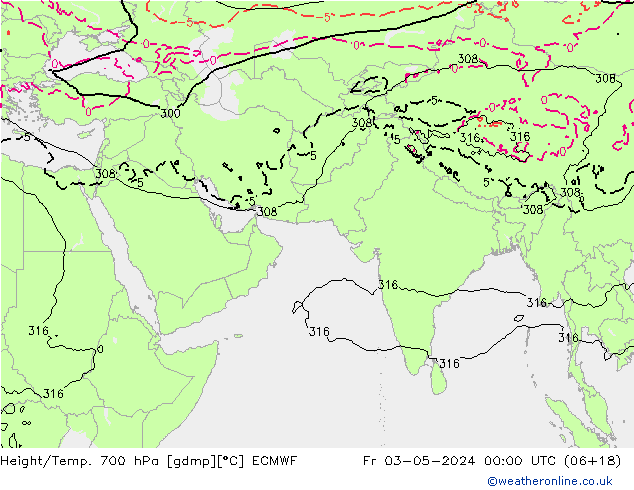 Yükseklik/Sıc. 700 hPa ECMWF Cu 03.05.2024 00 UTC