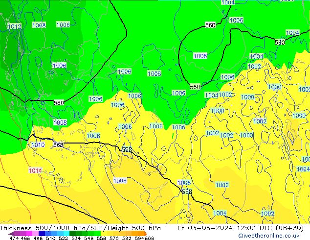 Thck 500-1000hPa ECMWF ven 03.05.2024 12 UTC