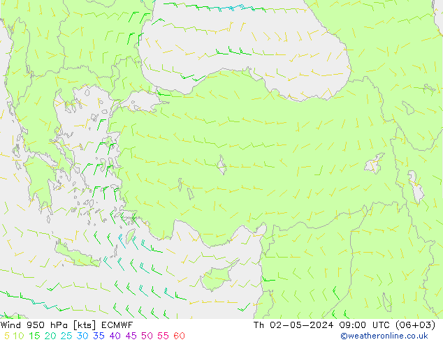 Vent 950 hPa ECMWF jeu 02.05.2024 09 UTC