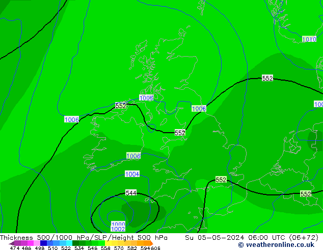 Thck 500-1000hPa ECMWF Su 05.05.2024 06 UTC