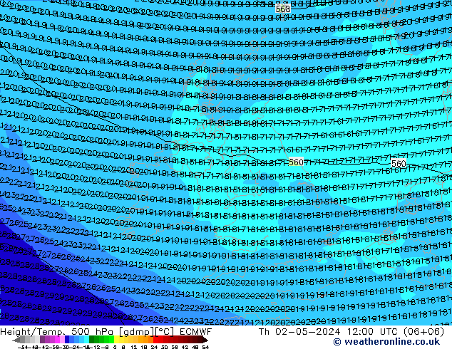 Z500/Rain (+SLP)/Z850 ECMWF Qui 02.05.2024 12 UTC