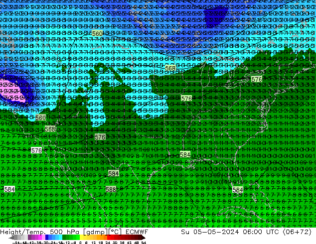 Z500/Rain (+SLP)/Z850 ECMWF Su 05.05.2024 06 UTC