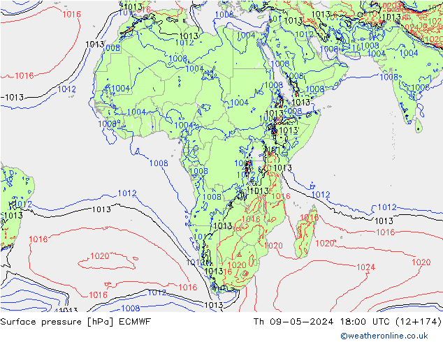 Surface pressure ECMWF Th 09.05.2024 18 UTC