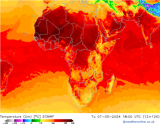 Temperatura (2m) ECMWF Ter 07.05.2024 18 UTC