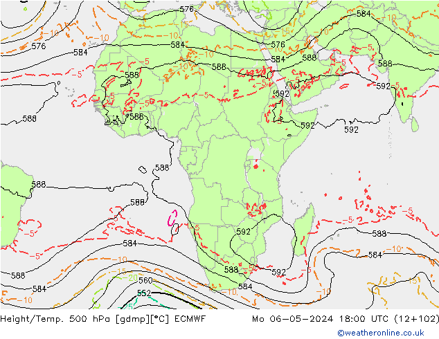 Height/Temp. 500 hPa ECMWF Mo 06.05.2024 18 UTC