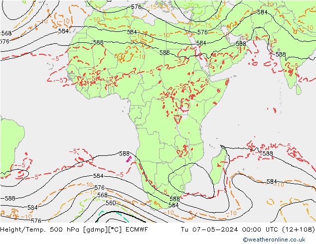 Height/Temp. 500 hPa ECMWF Út 07.05.2024 00 UTC