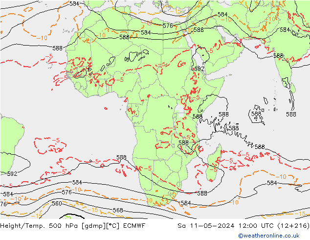 Géop./Temp. 500 hPa ECMWF sam 11.05.2024 12 UTC