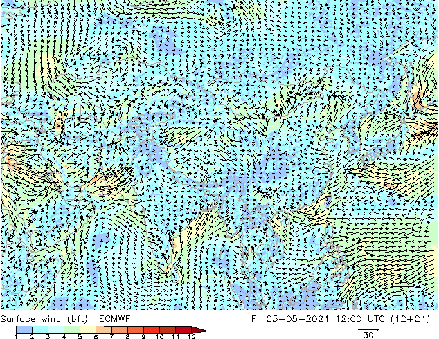 Surface wind (bft) ECMWF Fr 03.05.2024 12 UTC