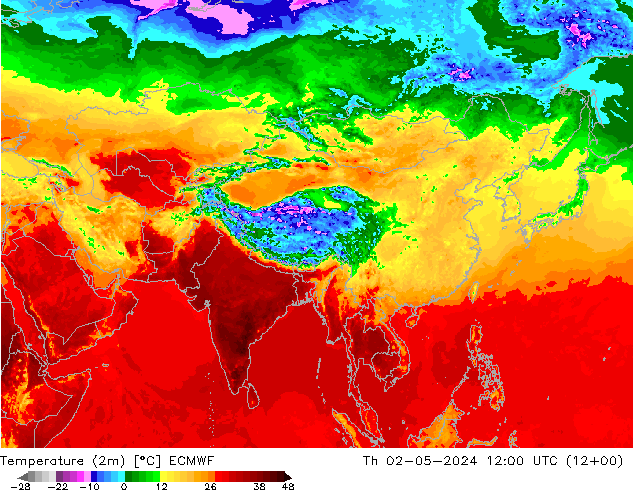 Temperatuurkaart (2m) ECMWF do 02.05.2024 12 UTC