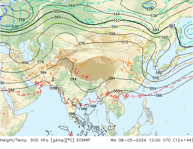 Z500/Rain (+SLP)/Z850 ECMWF mié 08.05.2024 12 UTC