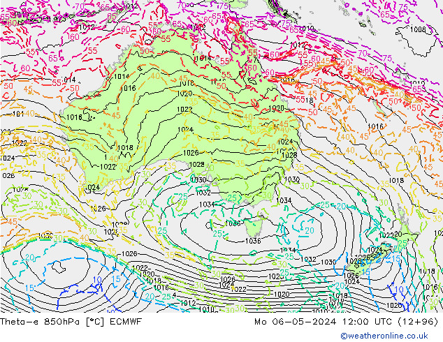 Theta-e 850hPa ECMWF Mo 06.05.2024 12 UTC