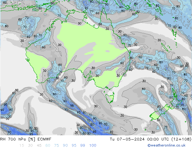 RH 700 hPa ECMWF Ter 07.05.2024 00 UTC