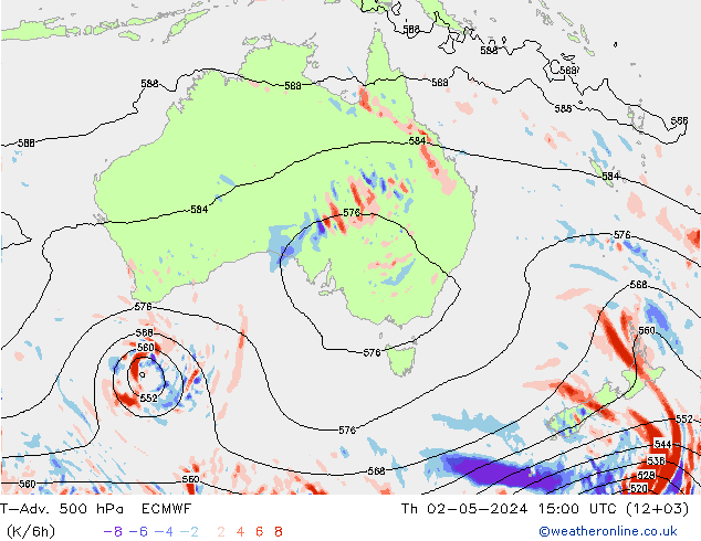 T-Adv. 500 hPa ECMWF jue 02.05.2024 15 UTC