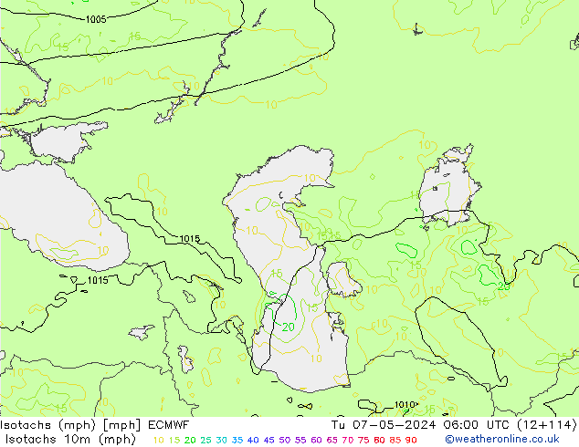 Eşrüzgar Hızları mph ECMWF Sa 07.05.2024 06 UTC