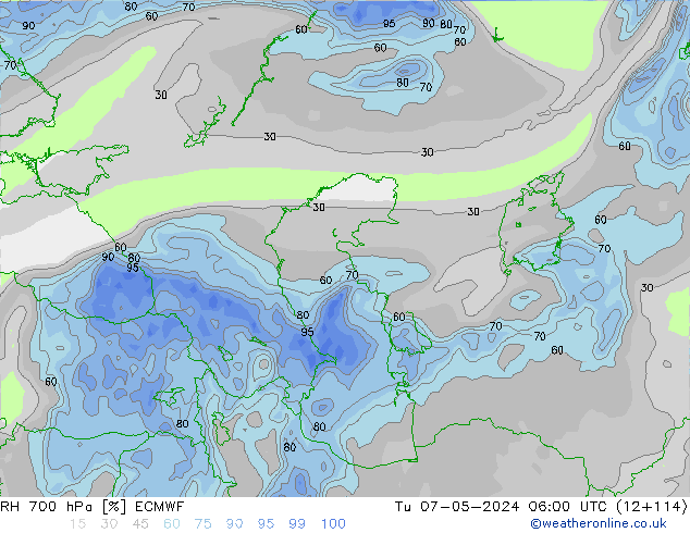 Humedad rel. 700hPa ECMWF mar 07.05.2024 06 UTC