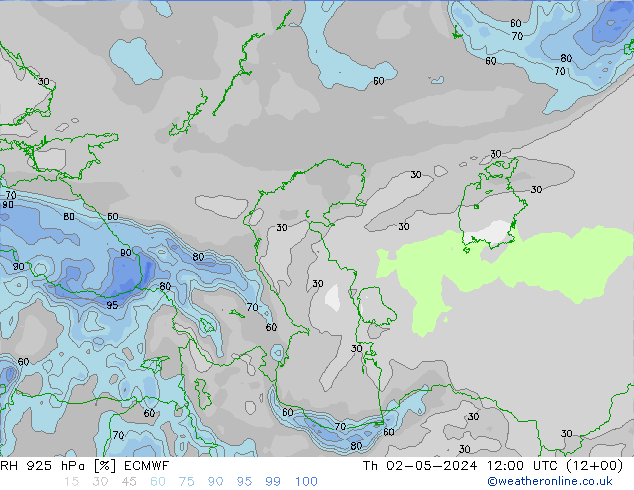 RH 925 hPa ECMWF gio 02.05.2024 12 UTC