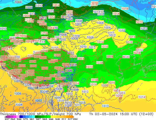 Thck 700-1000 hPa ECMWF 星期四 02.05.2024 15 UTC