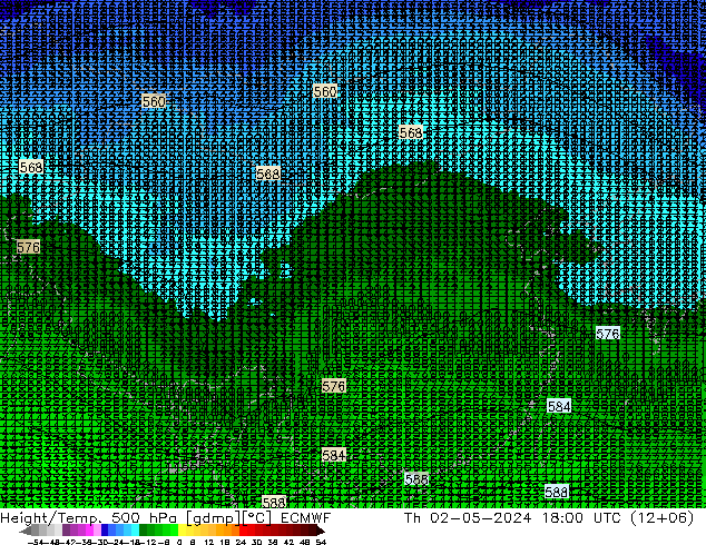 Z500/Rain (+SLP)/Z850 ECMWF 星期四 02.05.2024 18 UTC