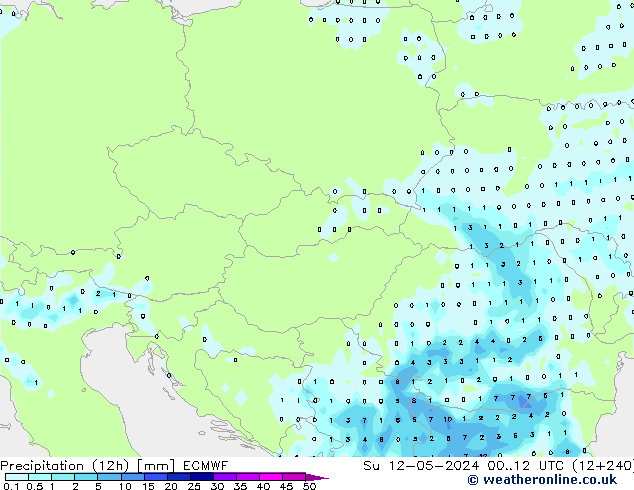 Precipitation (12h) ECMWF Su 12.05.2024 12 UTC