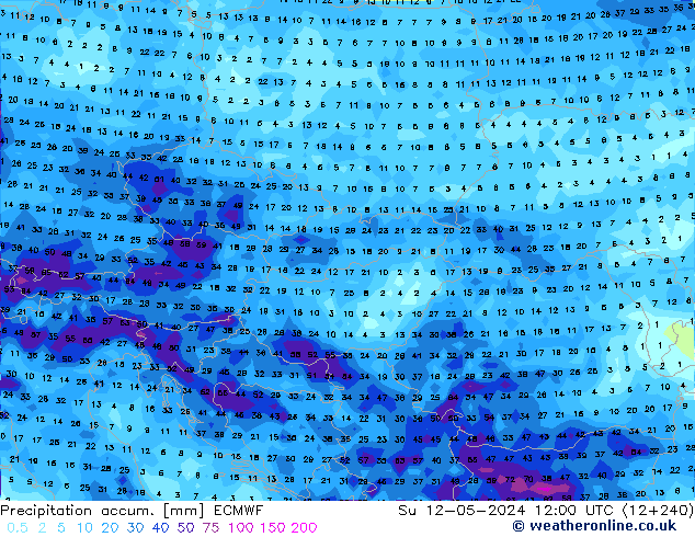 Precipitation accum. ECMWF dom 12.05.2024 12 UTC