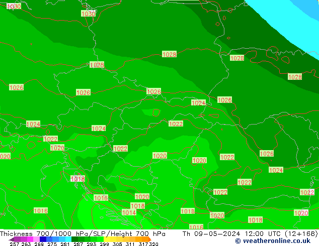 700-1000 hPa Kalınlığı ECMWF Per 09.05.2024 12 UTC