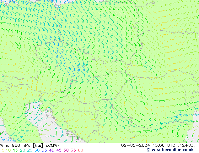 Vento 900 hPa ECMWF Qui 02.05.2024 15 UTC