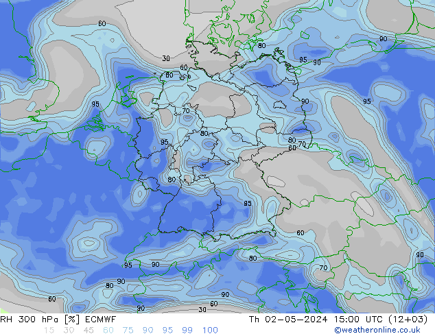 RH 300 hPa ECMWF 星期四 02.05.2024 15 UTC