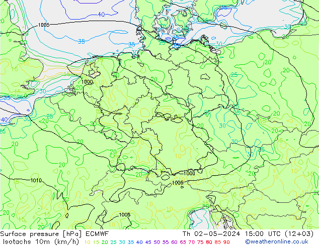 10米等风速线 (kph) ECMWF 星期四 02.05.2024 15 UTC
