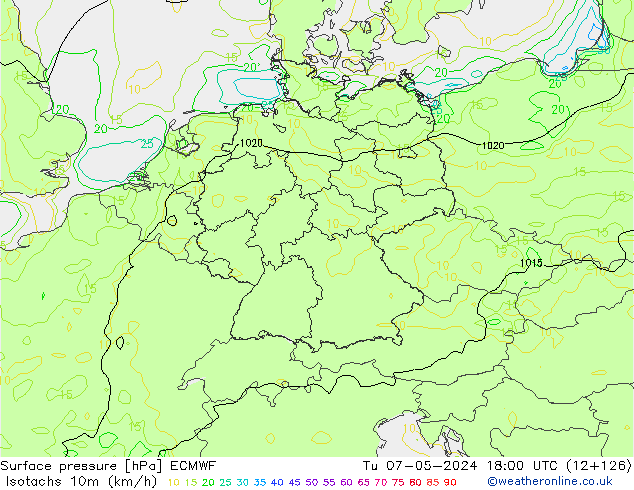 Isotachs (kph) ECMWF mar 07.05.2024 18 UTC