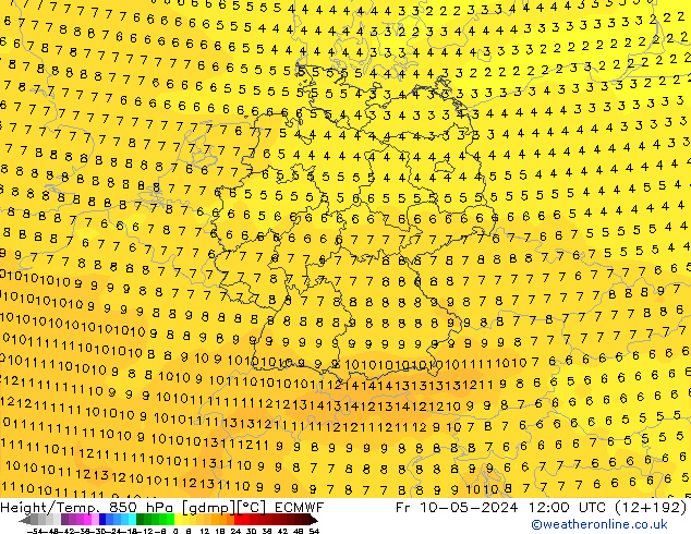 Z500/Yağmur (+YB)/Z850 ECMWF Cu 10.05.2024 12 UTC