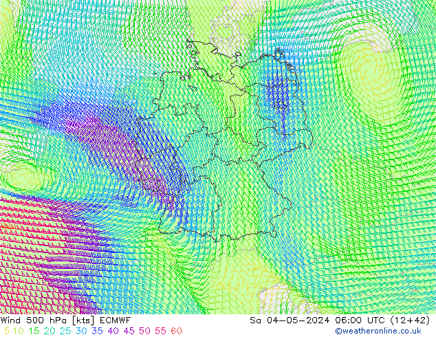 Wind 500 hPa ECMWF Sa 04.05.2024 06 UTC