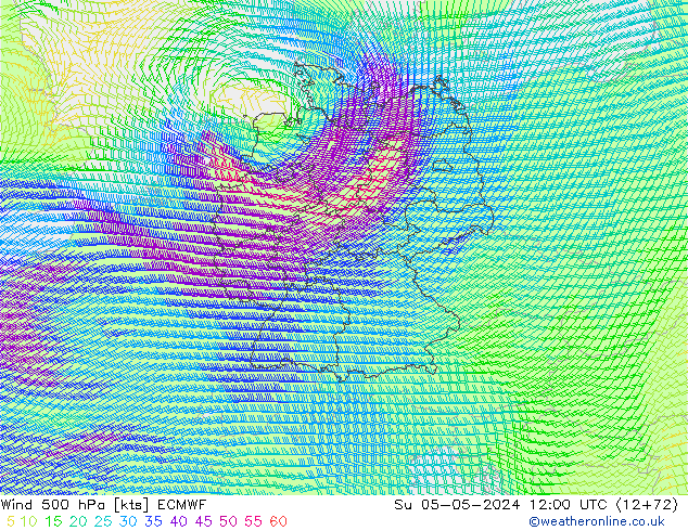 Vento 500 hPa ECMWF dom 05.05.2024 12 UTC