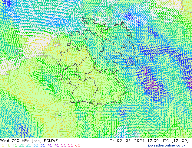 风 700 hPa ECMWF 星期四 02.05.2024 12 UTC