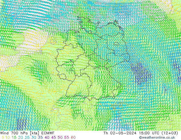 风 700 hPa ECMWF 星期四 02.05.2024 15 UTC
