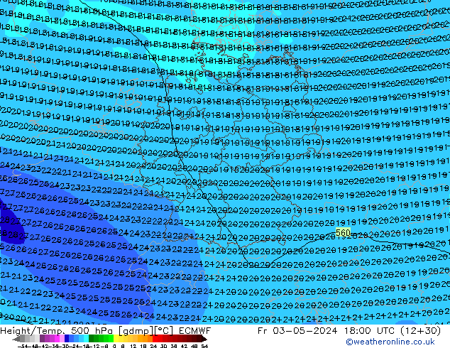 Z500/Rain (+SLP)/Z850 ECMWF Fr 03.05.2024 18 UTC