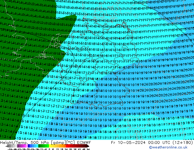 Z500/Rain (+SLP)/Z850 ECMWF Fr 10.05.2024 00 UTC