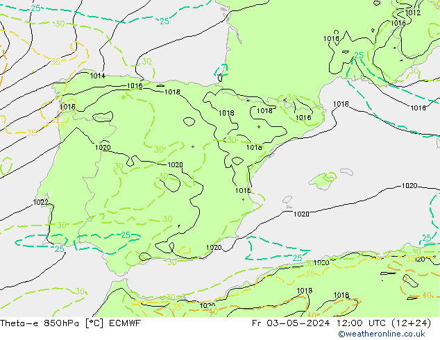 Theta-e 850hPa ECMWF Fr 03.05.2024 12 UTC