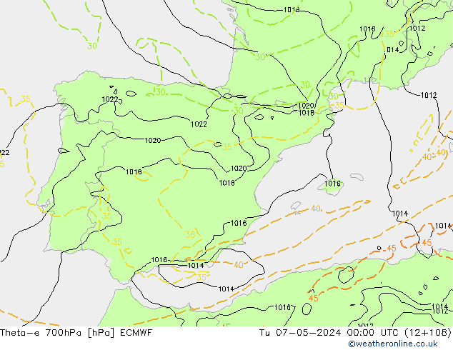 Theta-e 700hPa ECMWF mar 07.05.2024 00 UTC