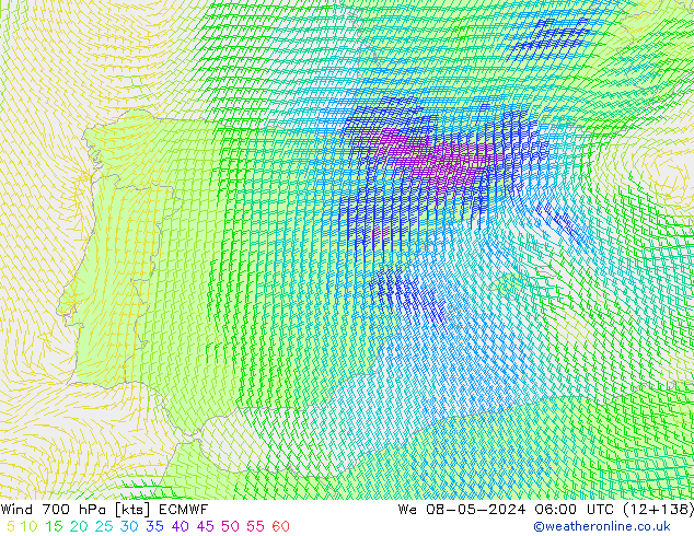 Wind 700 hPa ECMWF We 08.05.2024 06 UTC